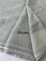 Semi linen saree with embroidery- MS15088 PastelGrey