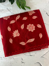 Organza saree with tissue applqiue work - MSH989 OrangyRed