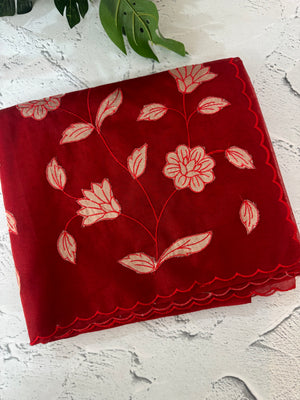 Organza saree with tissue applqiue work - MSH989 OrangyRed