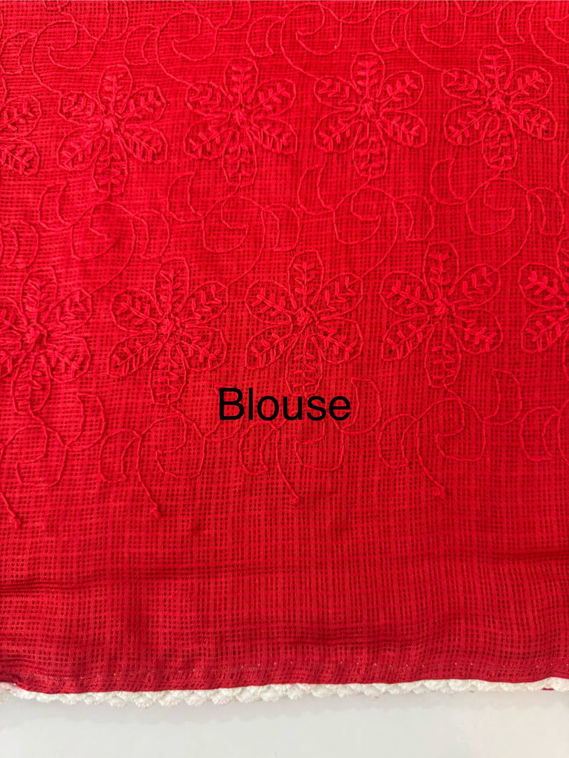 Phulkari Net Kota saree - MS8889 Red (design 2)