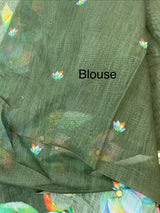 Digital printed semi Linen Saree MLS711- Green