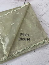 Glassy tissue organza saree with embroidery FKF121 - DuskyGreen