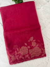 Soft organza saree with applique work - MCW543 Dark Pink