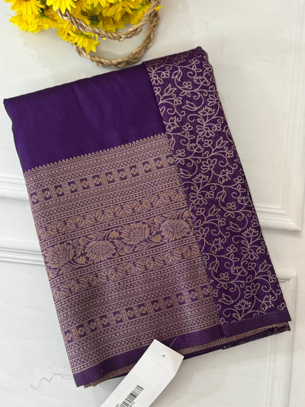 Crepe chiffon saree with brocade blouse - MS1134 Purple