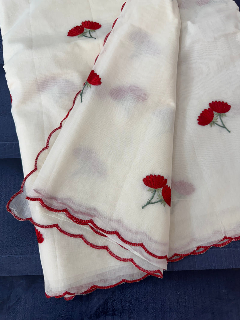 Mul chanderi embriodery saree with scalloped borders MSH115