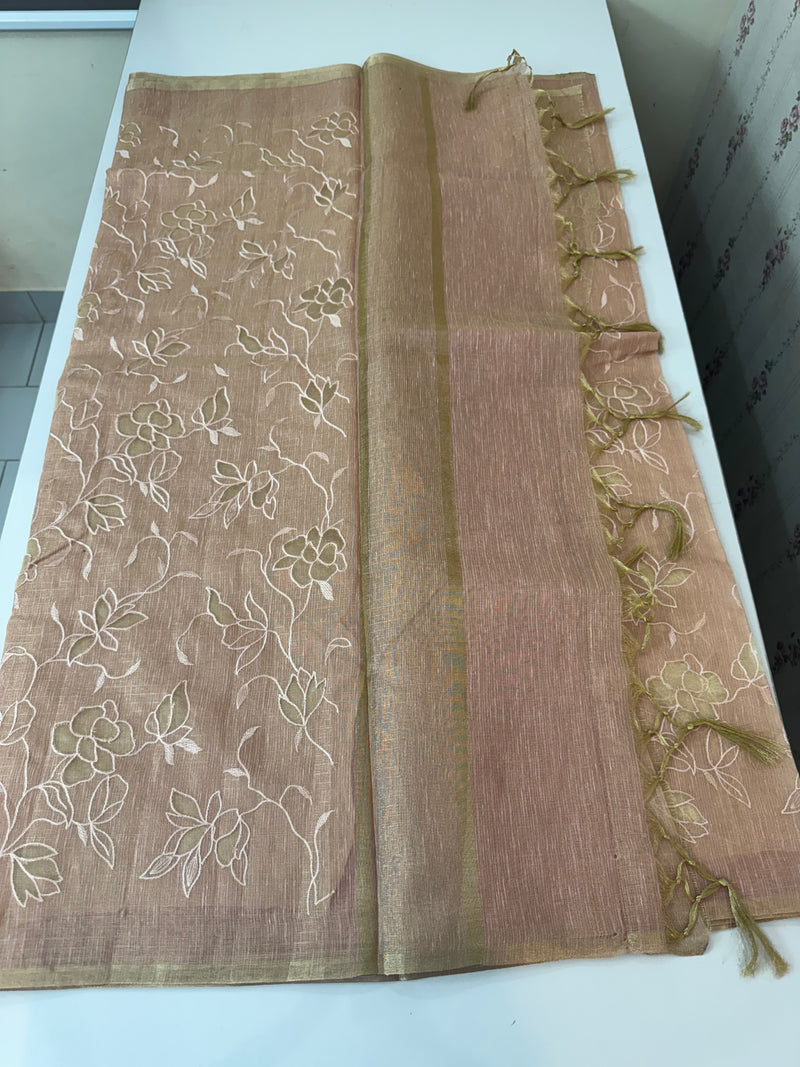 Kota Tissue Silk applique work saree MS49811 - PeachPink