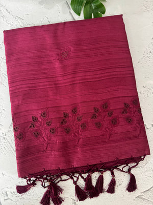 Cutwork Blended matka Tussar silk saree with embroidery MS4899