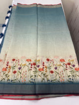 Handworked floral digital printed semi Linen Saree MS14775 (2)