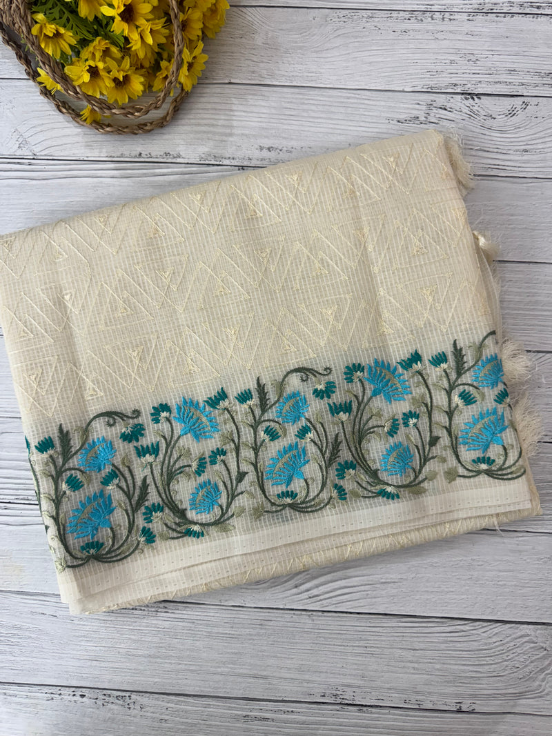 Phulkari NetKota Embroidery saree - OffWhite MNK8765