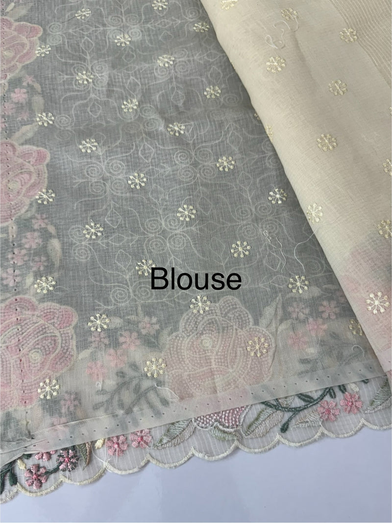 Phulkari NetKota embroidery saree - MSH107 Offwhite to Pink