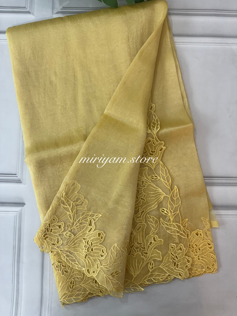 Tissue Organza cutwork sarees FBLK154 Yellow