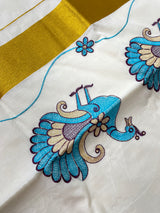 Kerala cotton saree - Embroidery on pallu