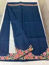 Cutwork Blended Matka Tussar silk saree MS6795 - DarkBlue