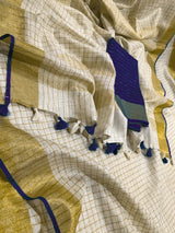 Linen checks saree with zari border MLS9766