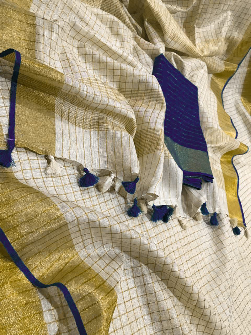 Linen checks saree with zari border MLS9766