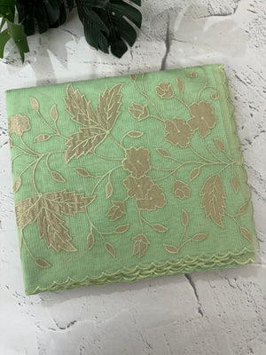 Moonga Kota checks saree with applique work MMC457 PistaGreen