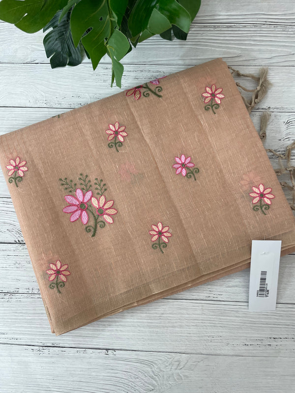 Tissue mix Soft silk saree with embroidery MS8189- PastelPeach