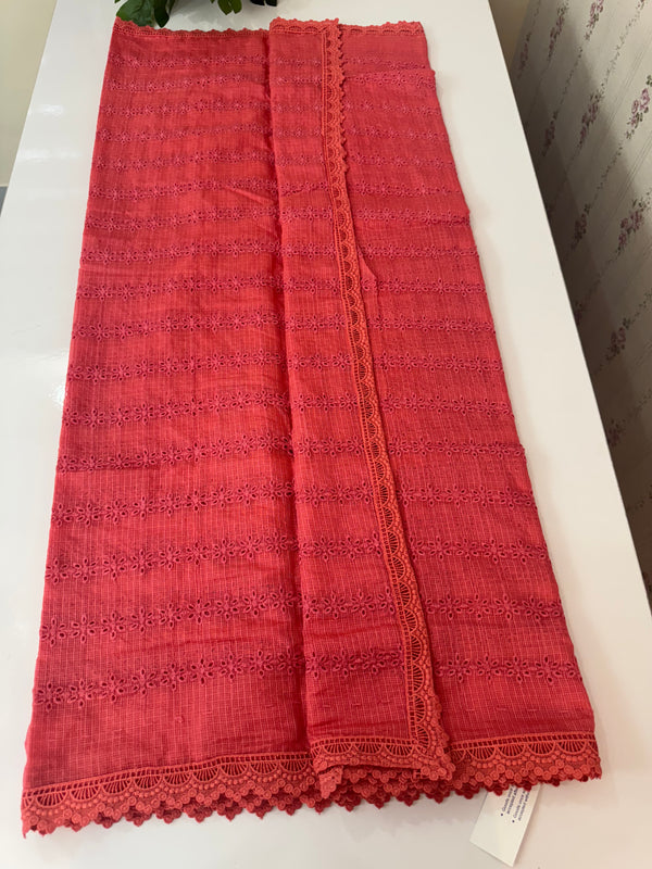 NetKota Hakoba saree with lace border MS6713- Reddish Peach