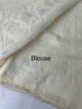 Mul chanderi applique work saree  MSH931- Offwhite to PowderBlue