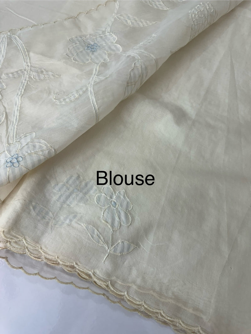 Mul chanderi applique work saree  MSH931- Offwhite to PowderBlue