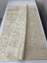 Blended tussar saree with multi color embriodery - MS8665 (1) Cream