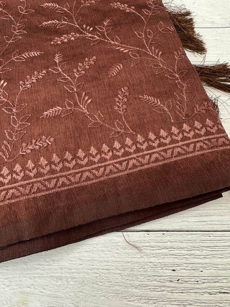 Blended tussar saree with thread work MTS9078- DarkBrown
