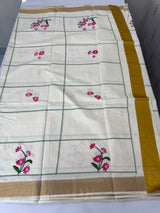 Kerala embroidery cotton saree - Poovili 1