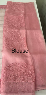 Cutwork Kora Organza saree with full cutwork blouse-  MS14154 Pink