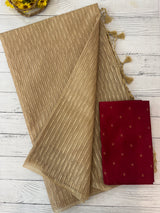 Semi organza thread work saree with soft silk blouse MOS9543 - Beige to MaroonRed