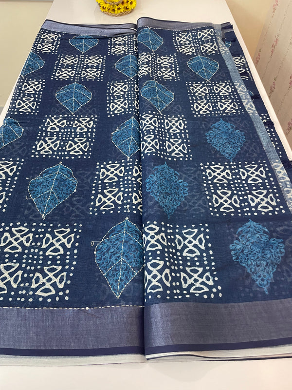 Indigo chanderi saree with kanta embriodery MS59012