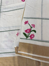 Kerala embroidery cotton saree - Poovili 1