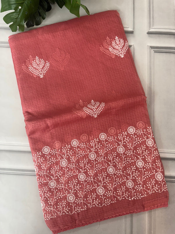 Kota checks saree with embroidery SVTS31 Peach