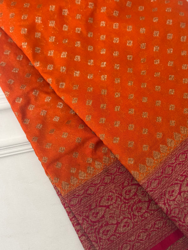 Banarasi viscose Georgette saree MKGS611- Orange to CrimsonPink