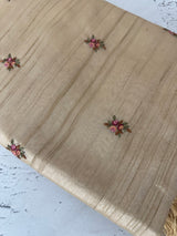Blended tussar saree with embriodery - MJHG44 Chiku
