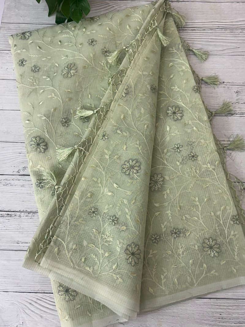 Kota silk saree with embroidery MSH199 - PastelGreen