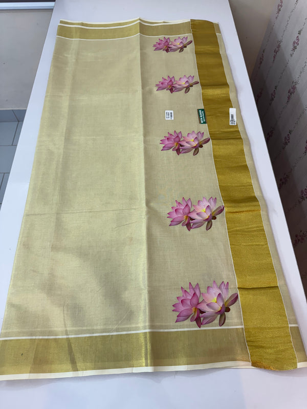 Kerala Lotus tissue saree- Red Blouse