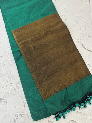 Plain Khadi cotton saree MS33455 TealGreen