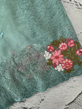 Glass tissue organza saree with embroidery MSF125 BlueGreen