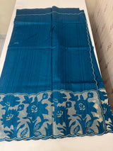 Blended tussar saree with organza applique applique borders MTSS452 Teal