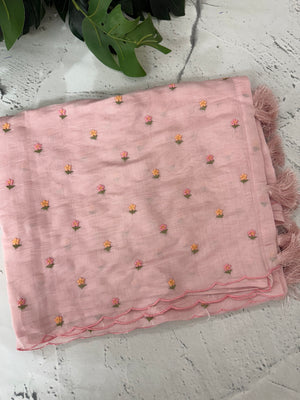 Malai chanderi saree with thread work MSM4569 PastelPink