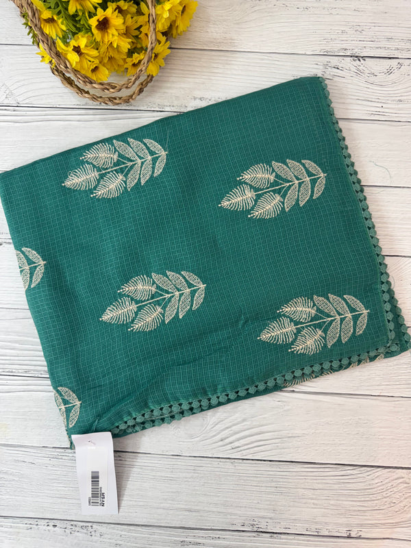 Soft kota silk saree with embriodery MS14809- BluishGreen