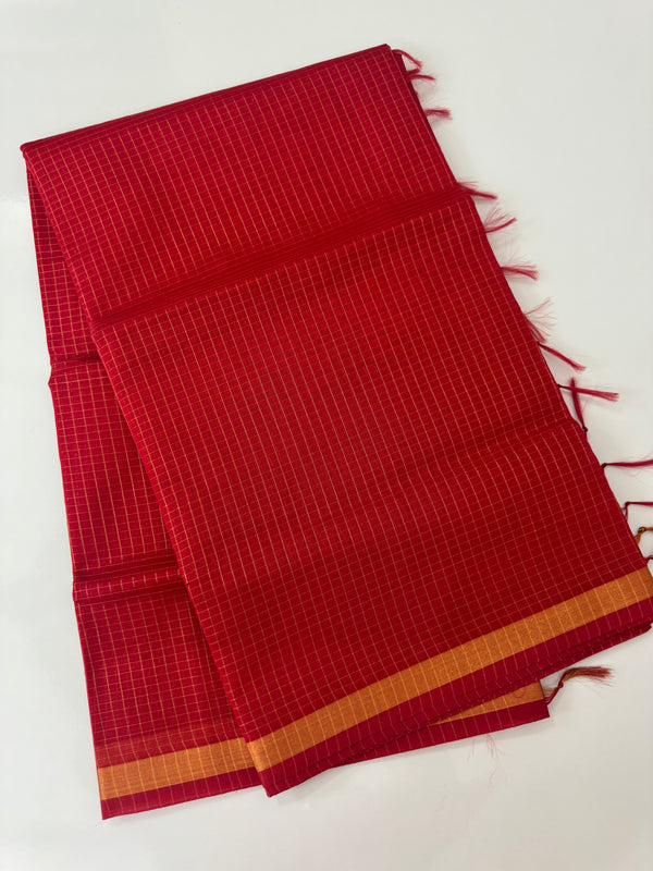 Mangalagiri Silk Cotton Saree with zari checks MS90321 Red
