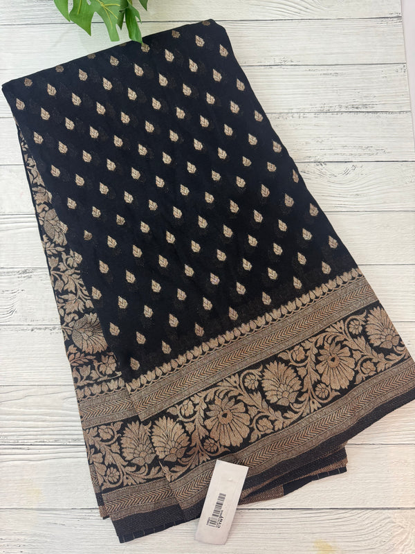 Semi banarasi Khaddi Georgette saree - MS1499 Black