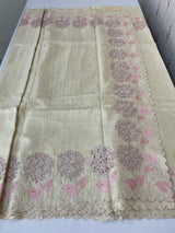 Blended soft tussar saree with embriodery - MS8669 PearlCream