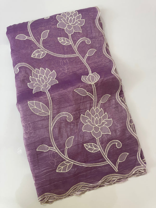 Crush Organza Applique work saree MS14987 - DarkLavender