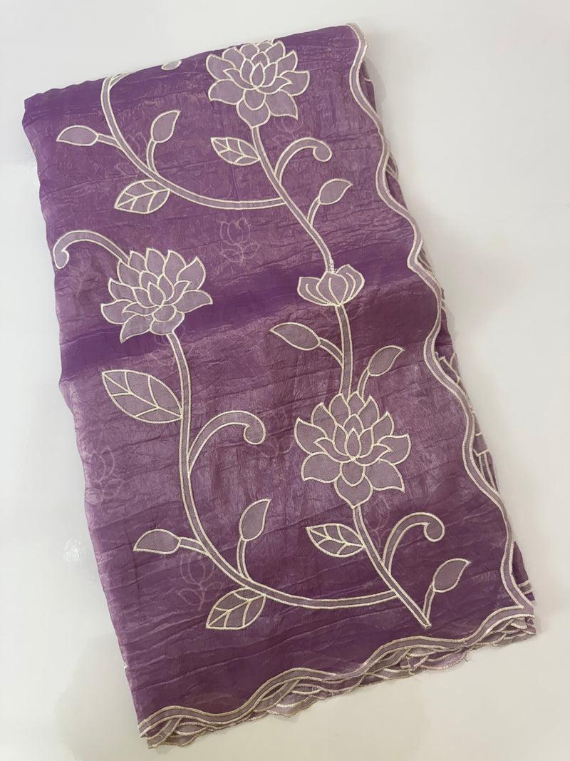 Crush Organza Applique work saree MS14987 - DarkLavender