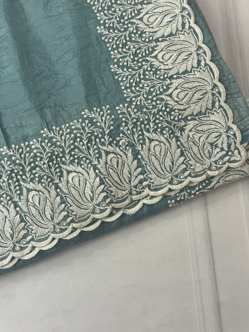 Crush Organza embroidery saree MS9739 DuskyBlue