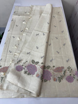 Blended tussar saree with embriodery - MS8665 Cream