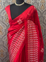 Blended tussar silk saree with embroidery - MS78911 Red