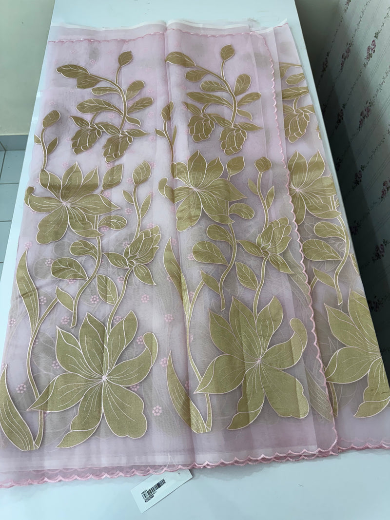 Organza saree with tissue applique work MS5081 Pastel Pink